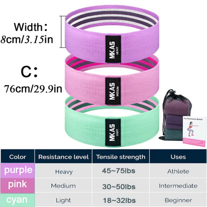 Ultimate Hip Fitness Resistance Bands Set - 3-Piece Fabric Loop Yoga Booty Bands for Leg, Thigh, and Glute Workouts