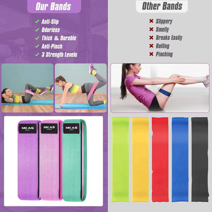 Ultimate Hip Fitness Resistance Bands Set - 3-Piece Fabric Loop Yoga Booty Bands for Leg, Thigh, and Glute Workouts